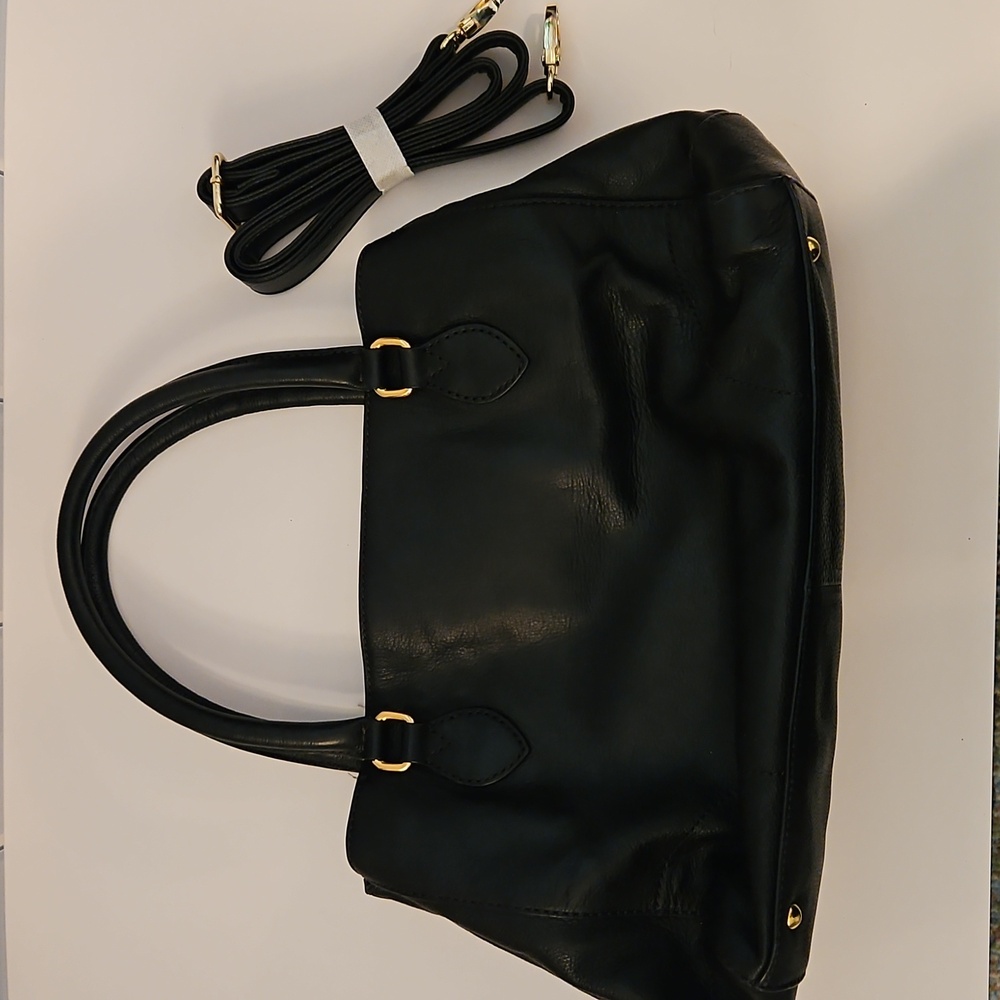 J. Crew Black Leather Shoulder Bag with Gold Hardware